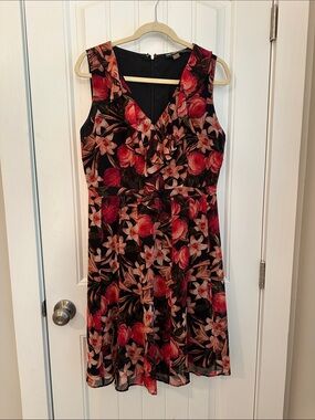 Karl Lagerfeld Black Floral Ruffled V-Neck Midi Dress